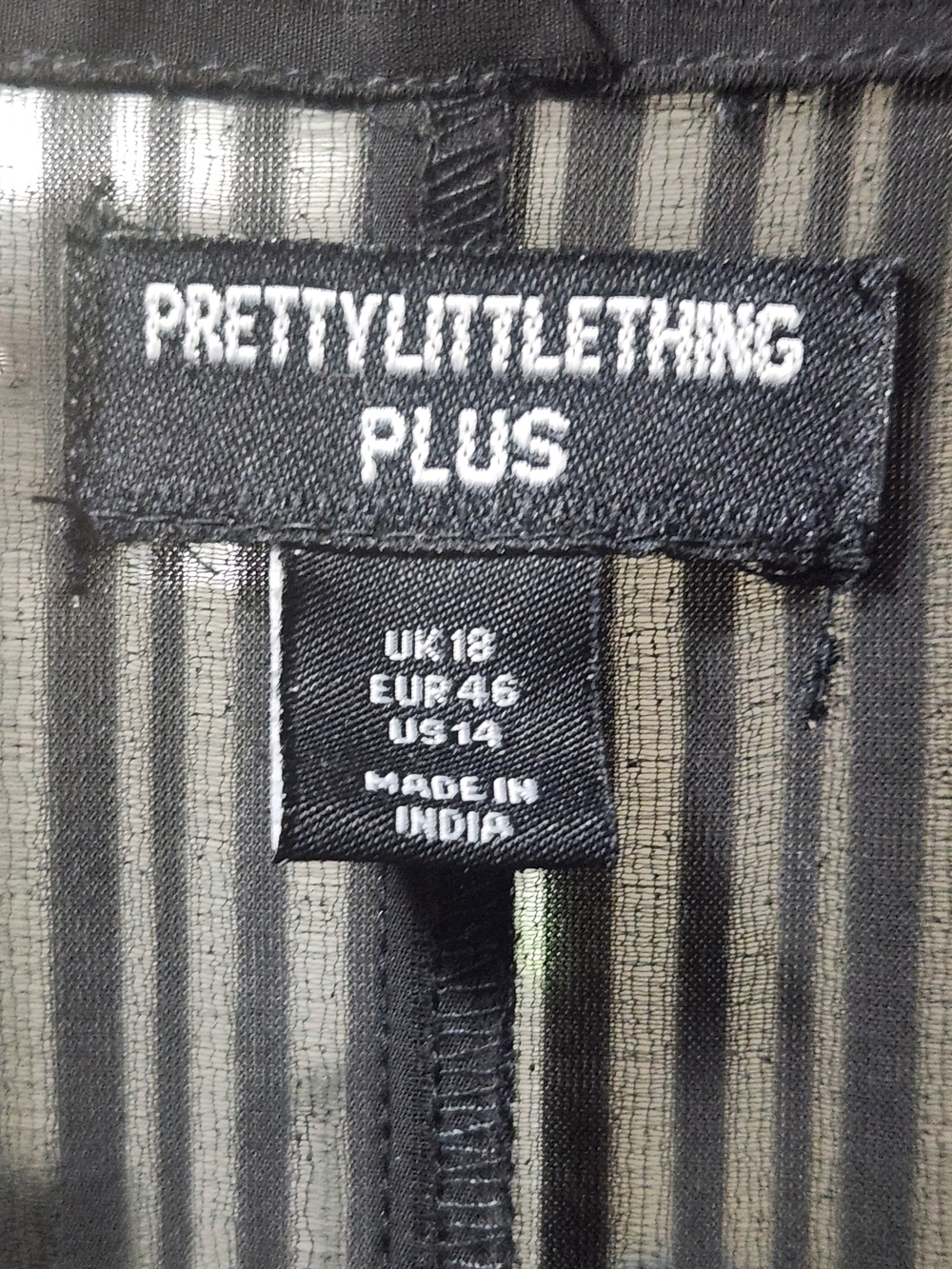 PrettyLittleThing Plus Jumpsuit Black Sheer Stripe Wide Leg Glam US 14 - Picture 10 of 16